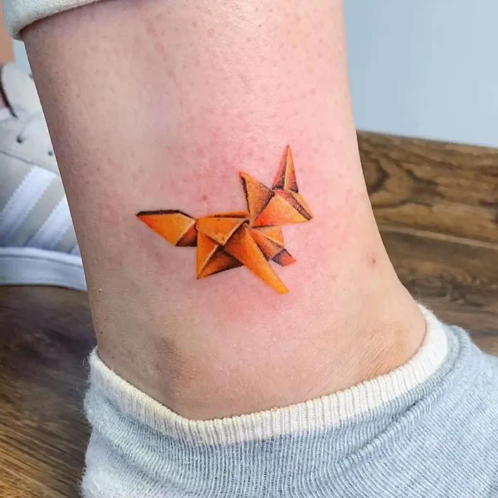3D Origami Fox Tattoo on Ankle
