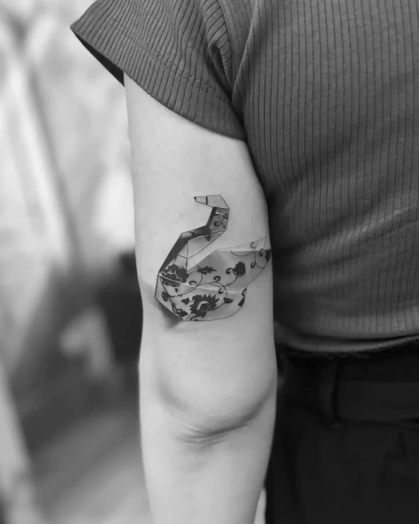 Origami Swan Tattoo on Upper Arm