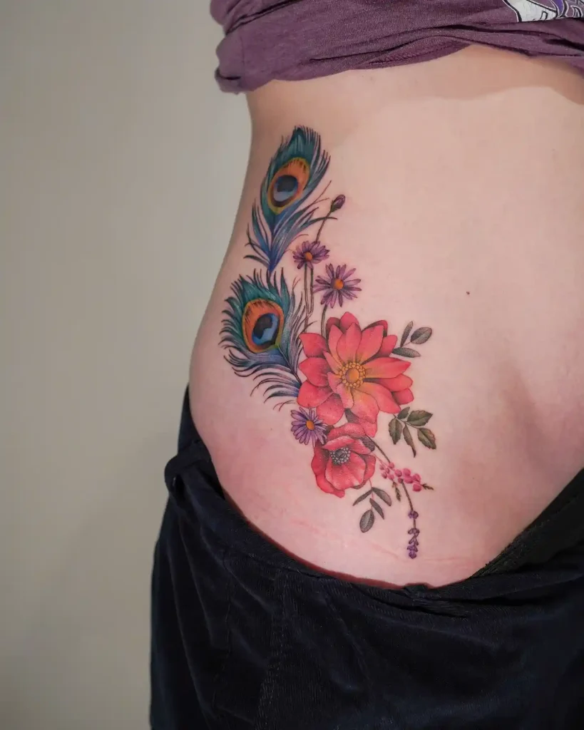 Floral Bouquet with Peacock Feathers