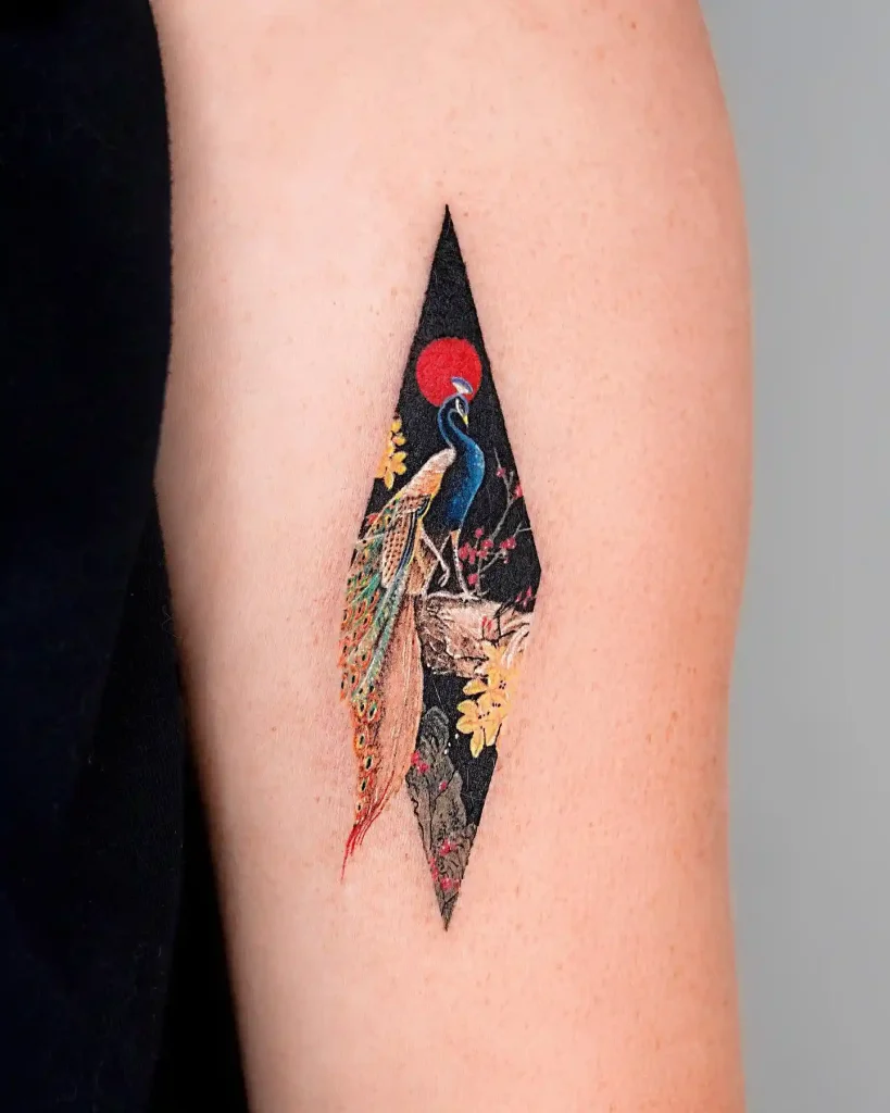 Artistic Peacock Framed Tattoo