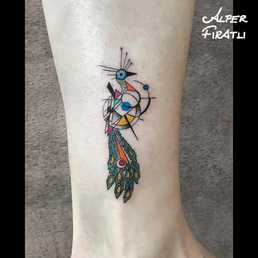 Abstract Geometric Peacock Tattoo