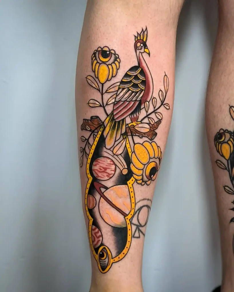 Surreal x Traditional Cosmic Peacock Tattoo