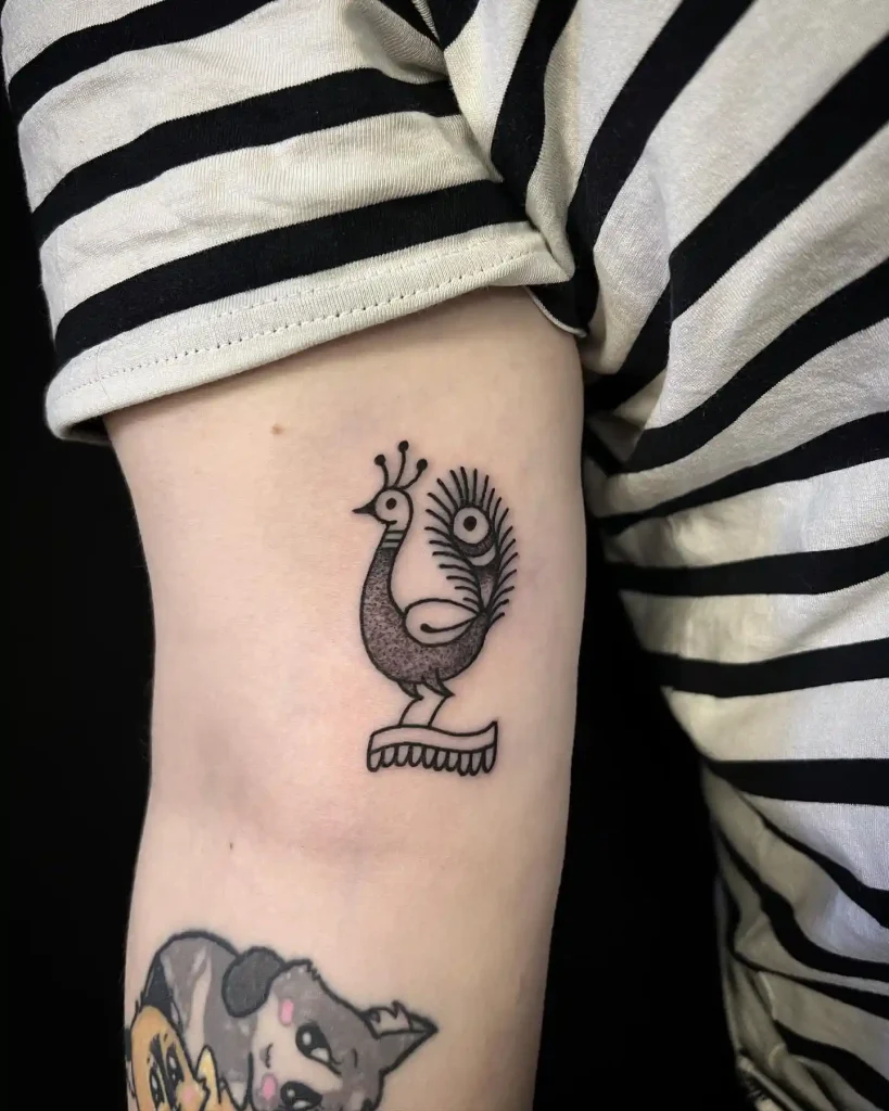 Folk Art Style Peacock Tattoo