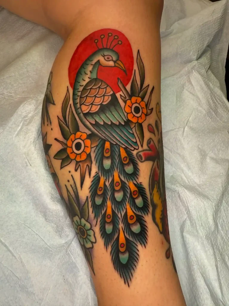 Traditional Peacock and Flowers