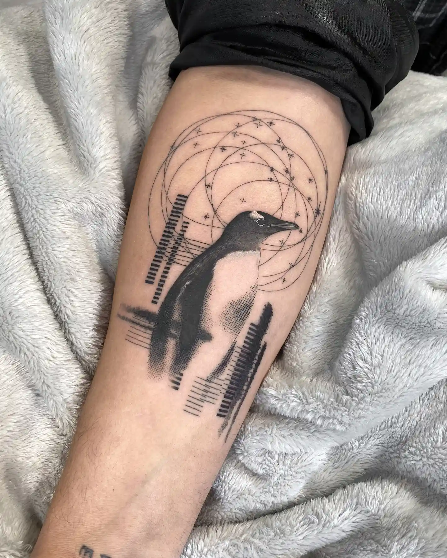 Abstract Celestial Penguin Tattoo