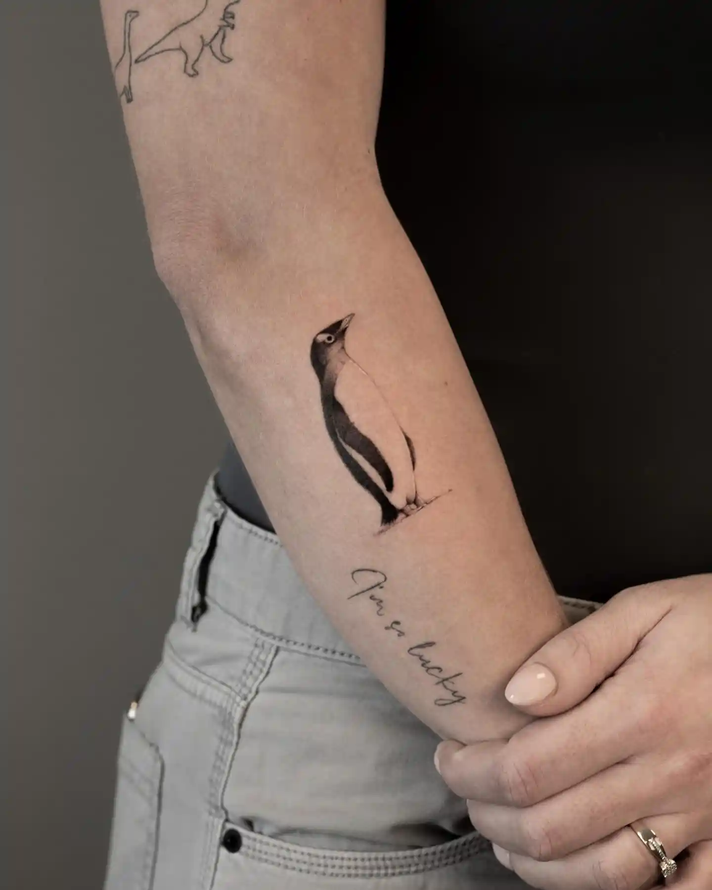Grateful Penguin Tattoo with Script