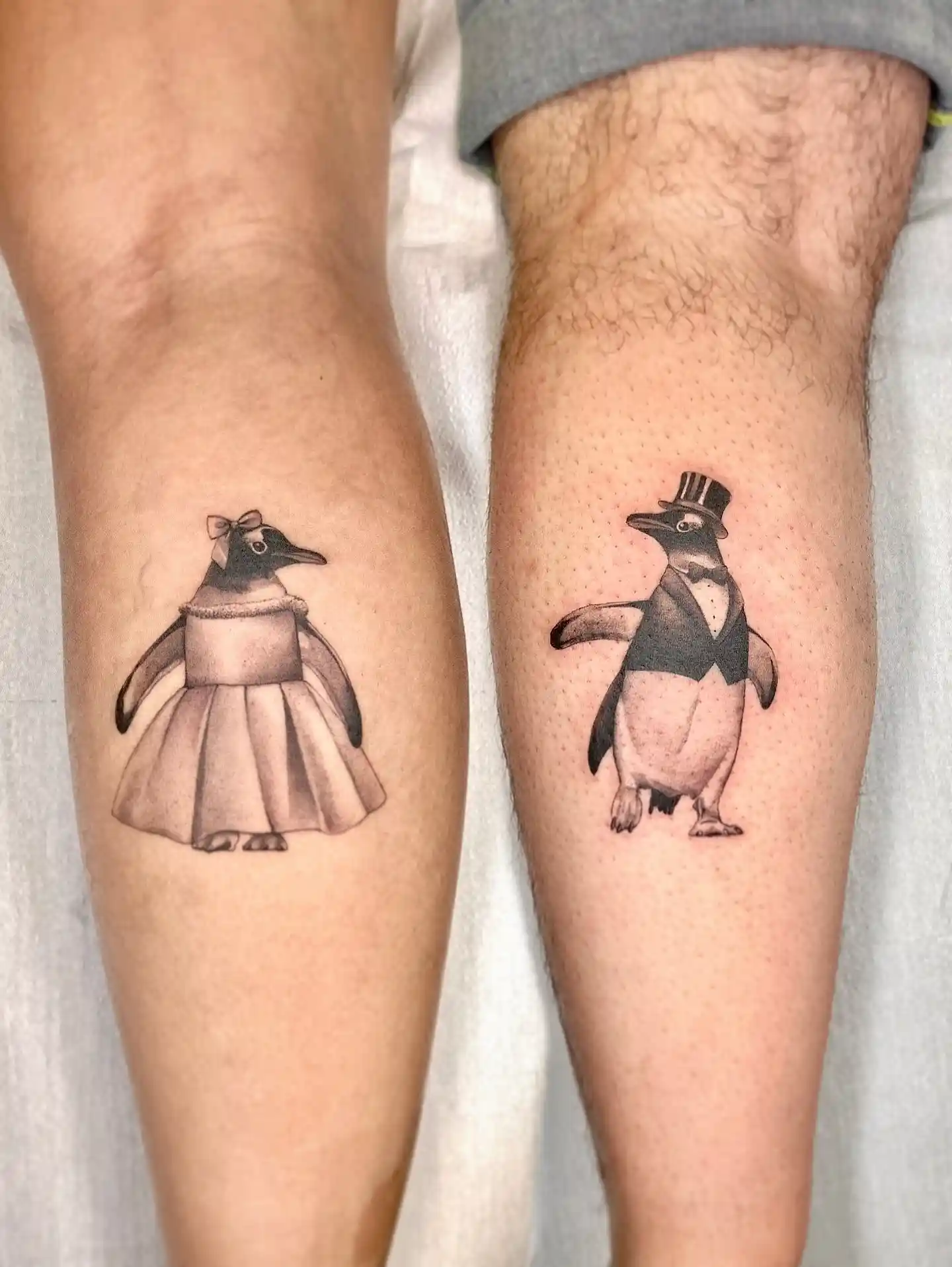 Dapper Penguin Couple Tattoo