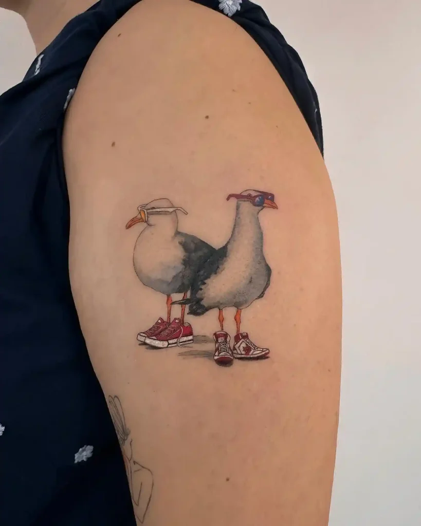 Cool Seagulls Character Tattoo in Sneakers