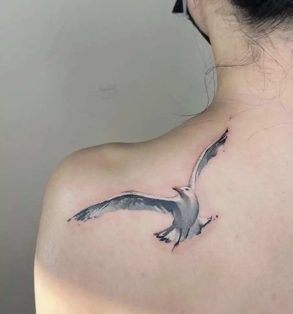 Painterly Soaring Seagull Tattoo