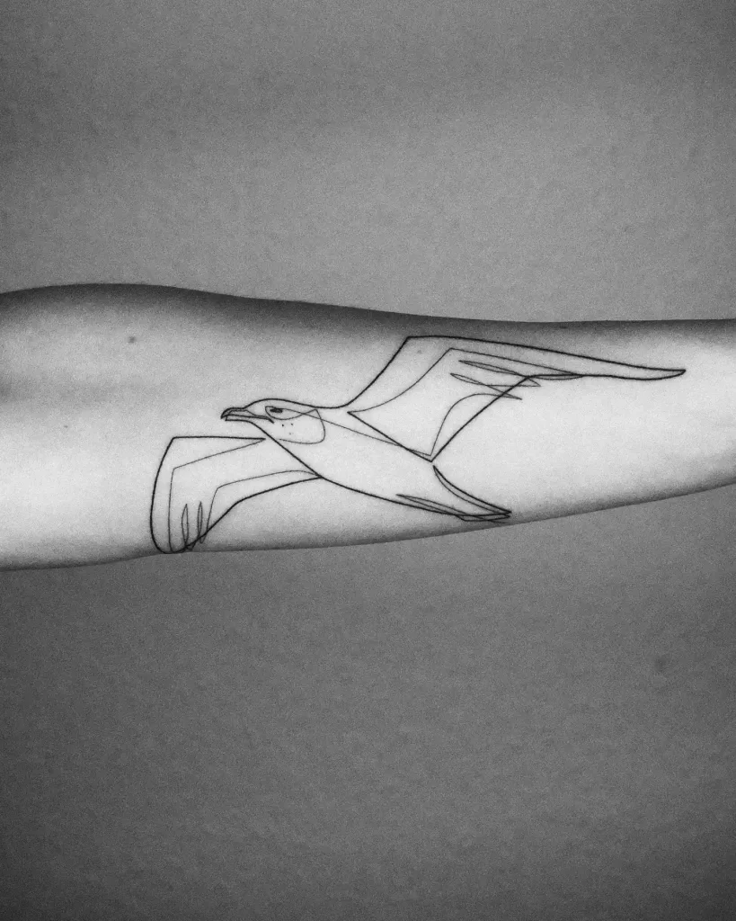Abstract Single-Line Seagull Tattoo