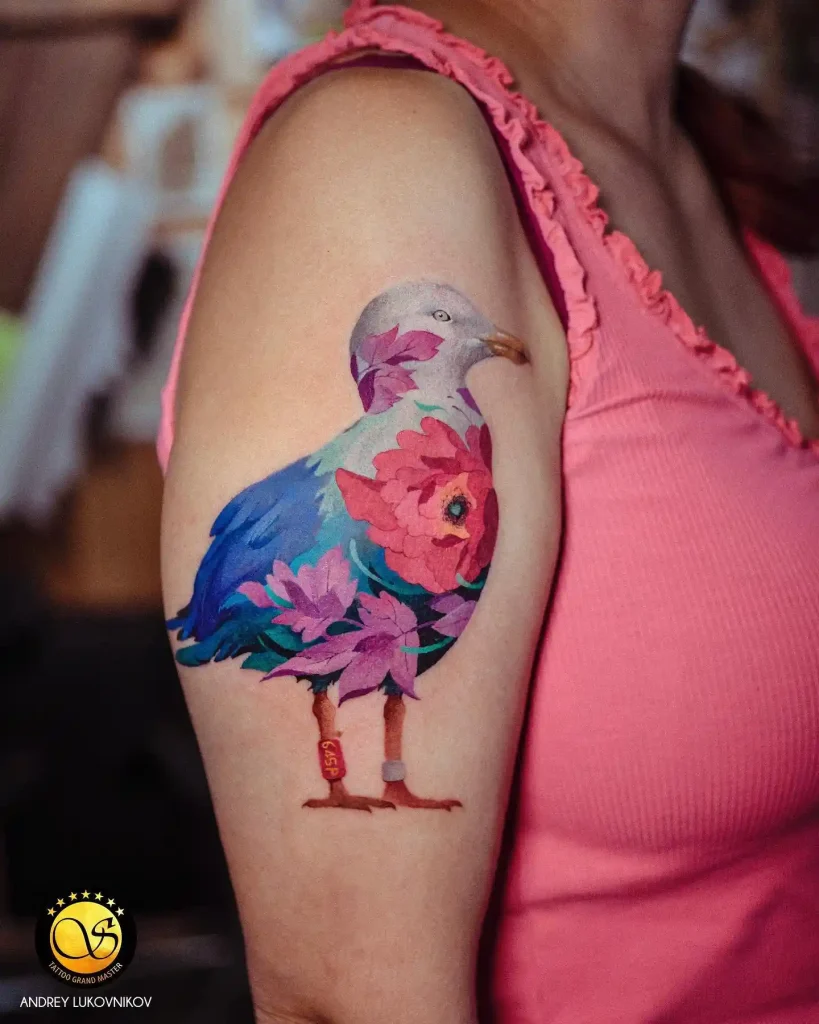 Floral Seagull Tattoo