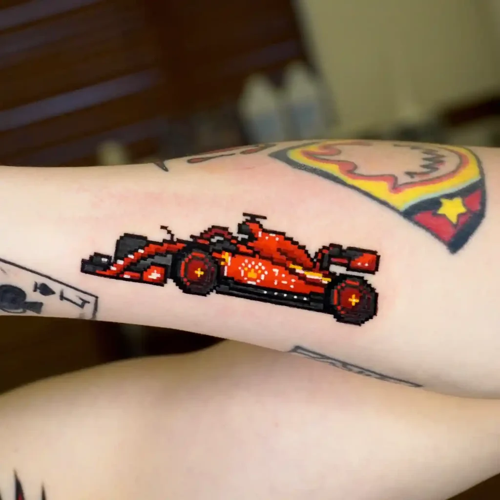 8-Bit Red F1 Car Tattoo