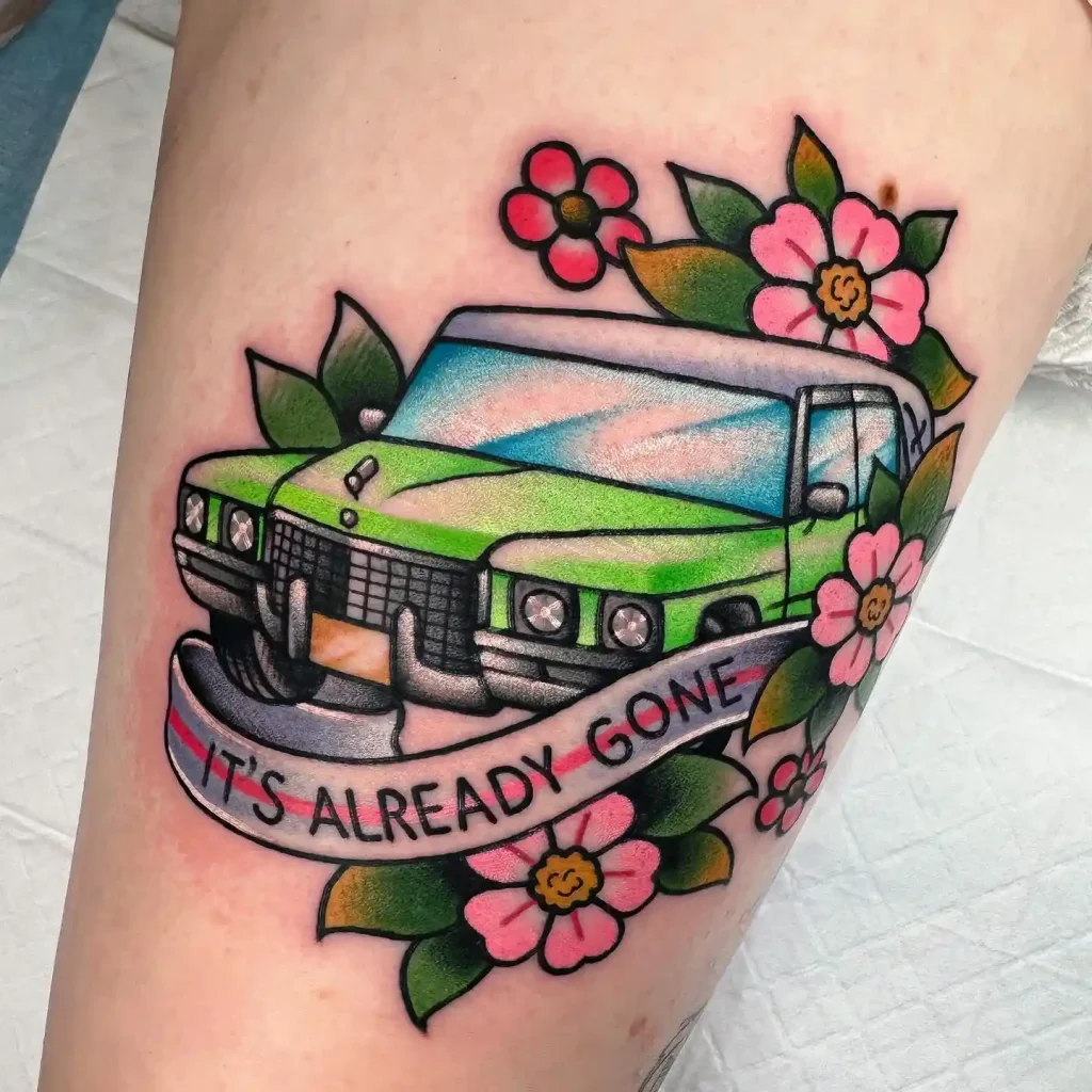 American Traditional Green Car Tattoo