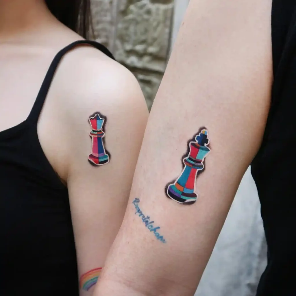 Matching Colorful King and Queen Tattoo