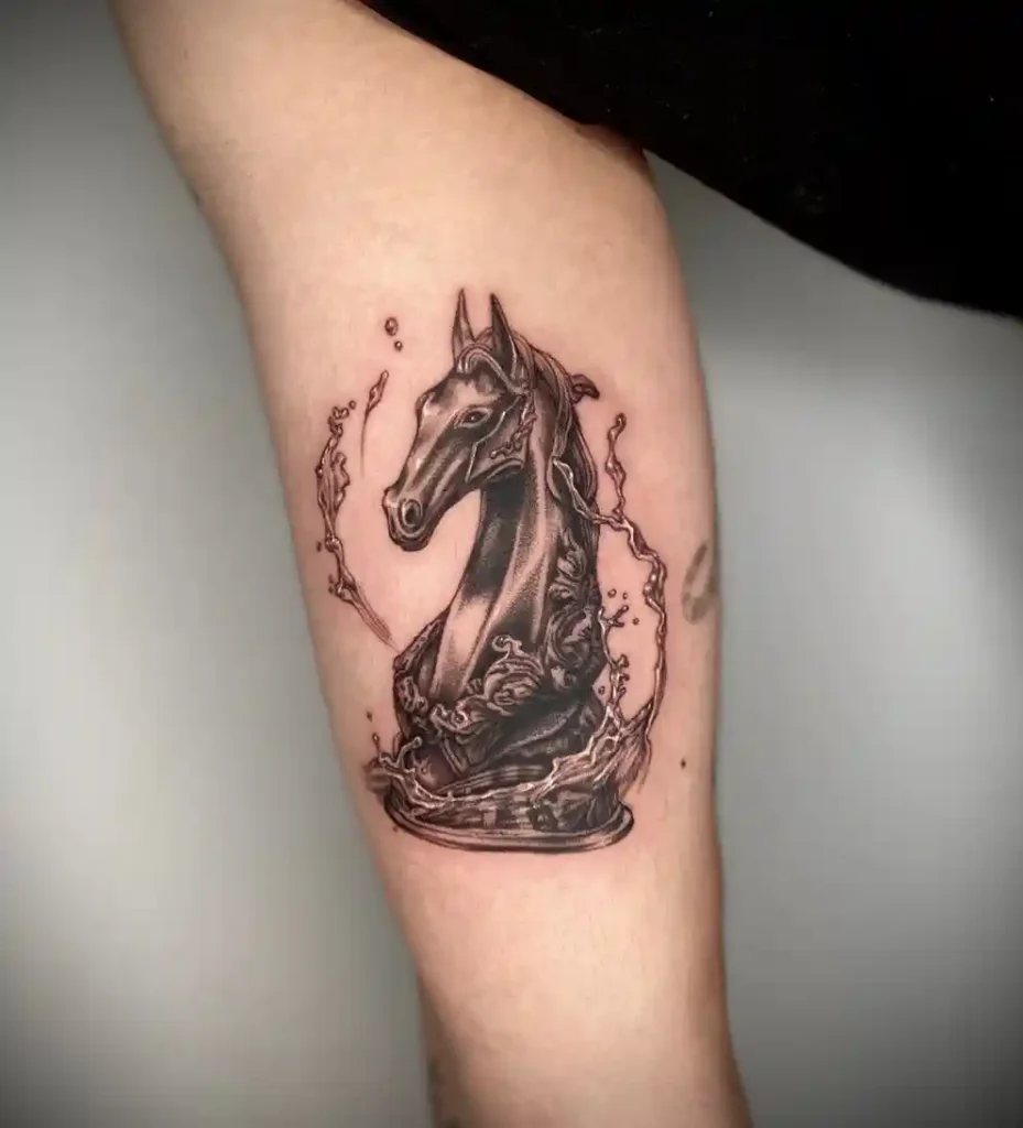 Realistic Knight Water Splashed Blackwork Tattoo