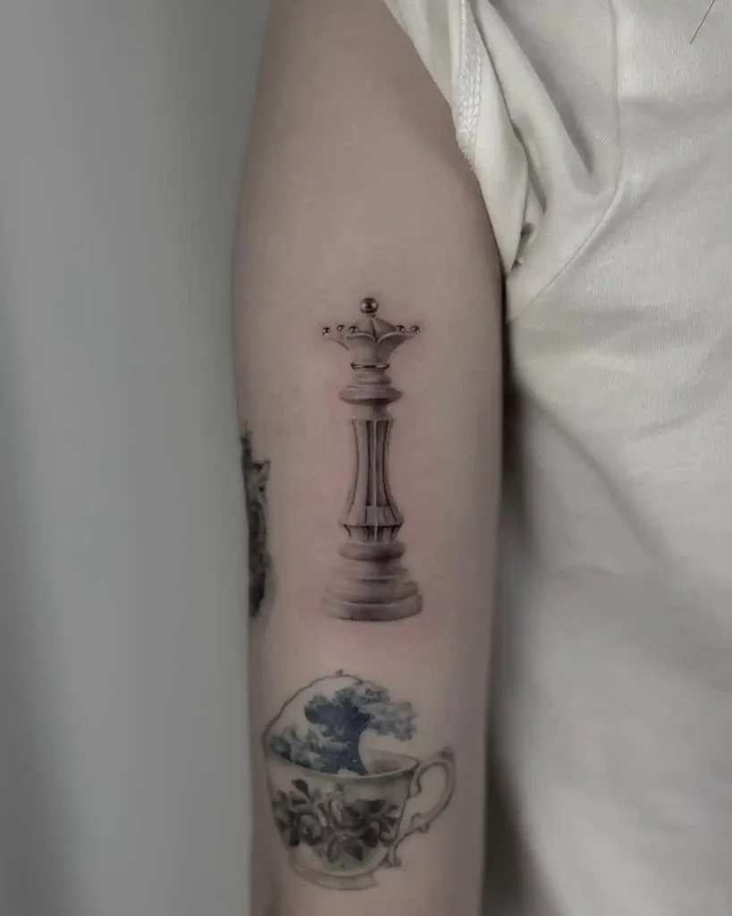 Realistic Queen Piece White Ink Tattoo