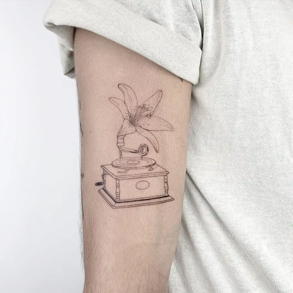 Lily & Gramophone Tattoo