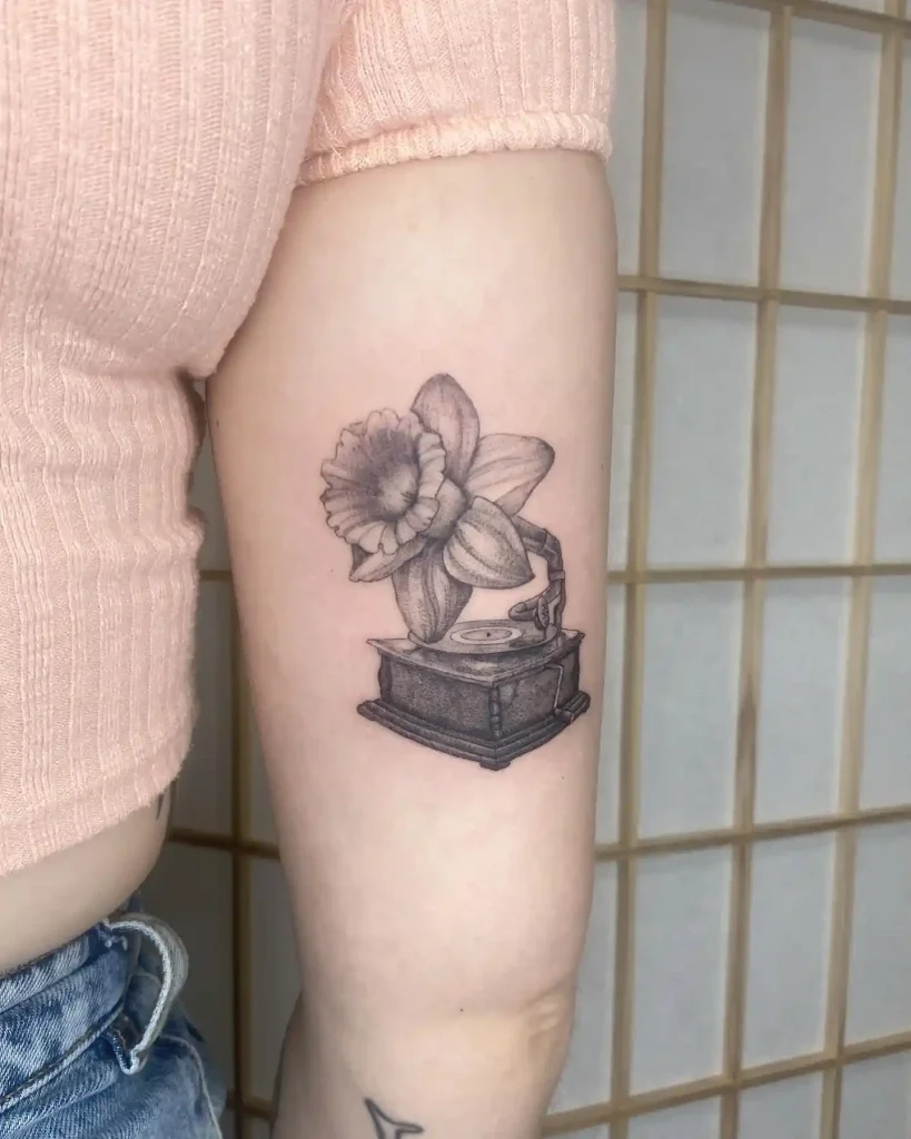 Daffodil & Gramophone Tattoo