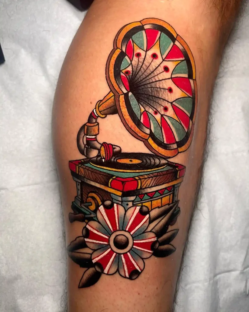 Traditional Style Gramophone Tattoo