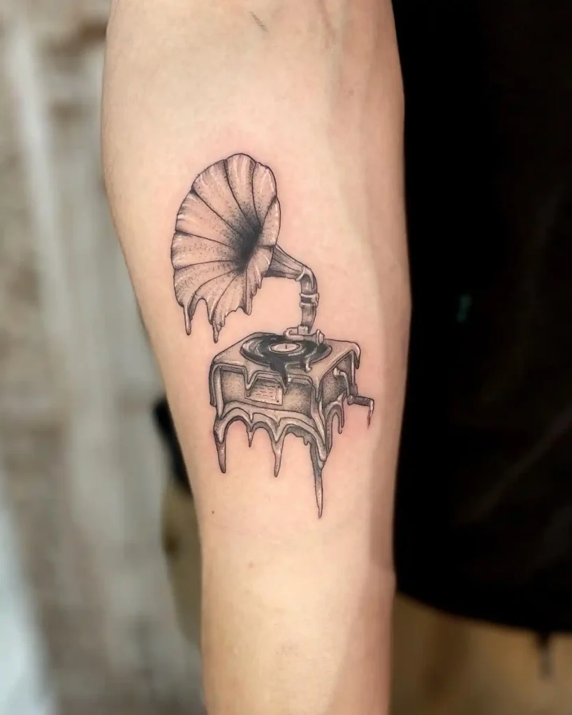 Melting Gramophone Tattoo