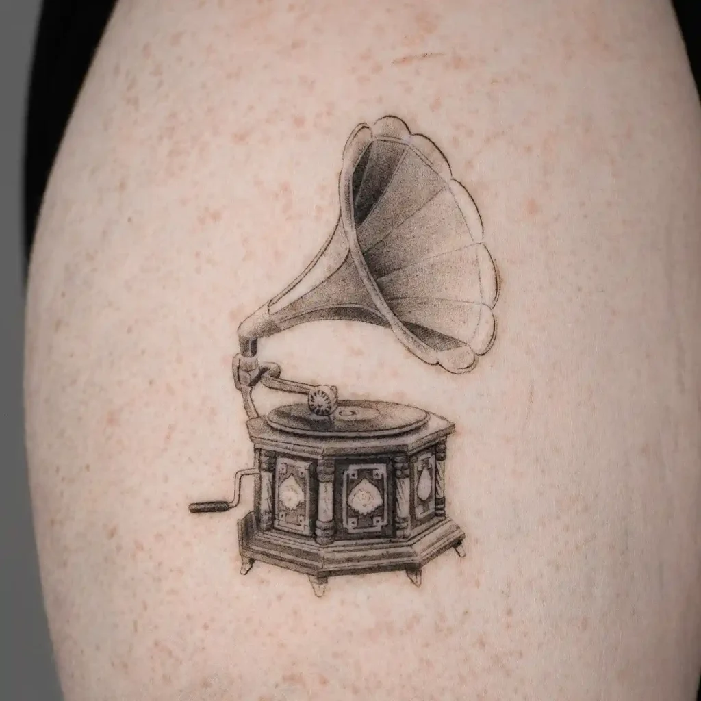 Intricate Gramophone Realism Tattoo