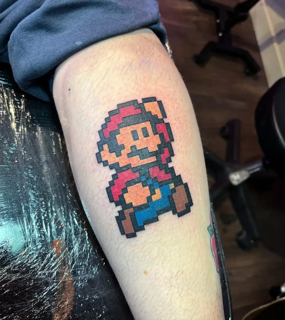 Classic Pixelated Mario on Calf