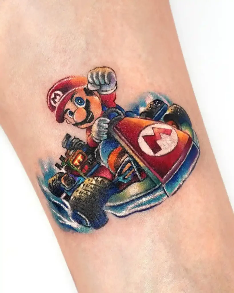Realistic Mario Kart Scene Tattoo