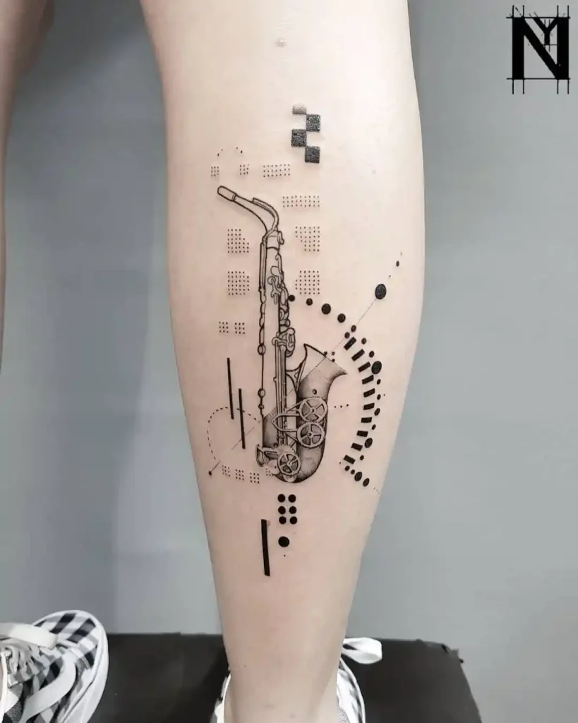 Abstract Mechanical Saxophone Tattoo