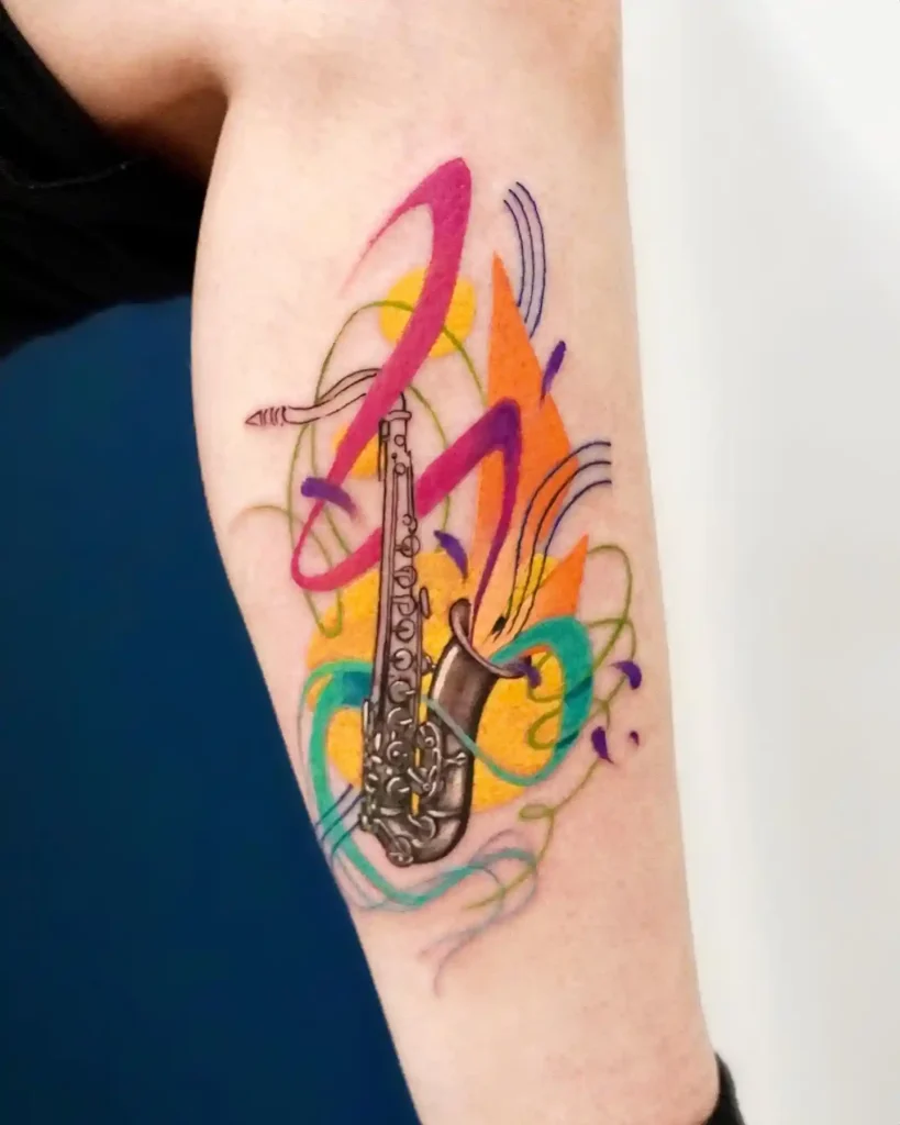 Abstract 90s Style Saxophone Tattoo