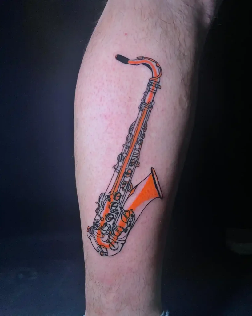 Graphic Style Orange Saxophone Tattoo