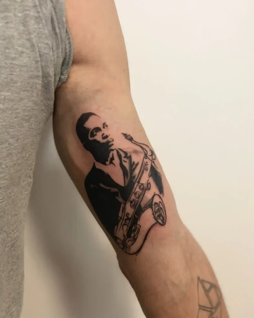 Jazz Legend Portrait Saxophone Tattoo