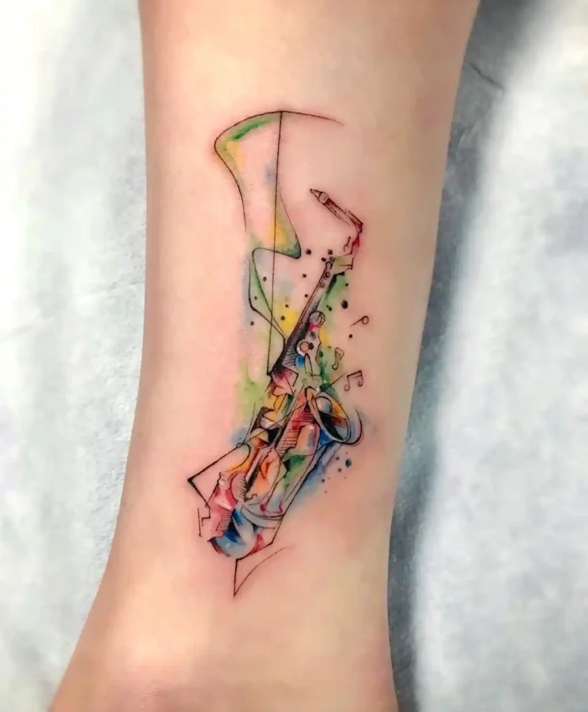 Watercolor Sketch Saxophone Tattoo
