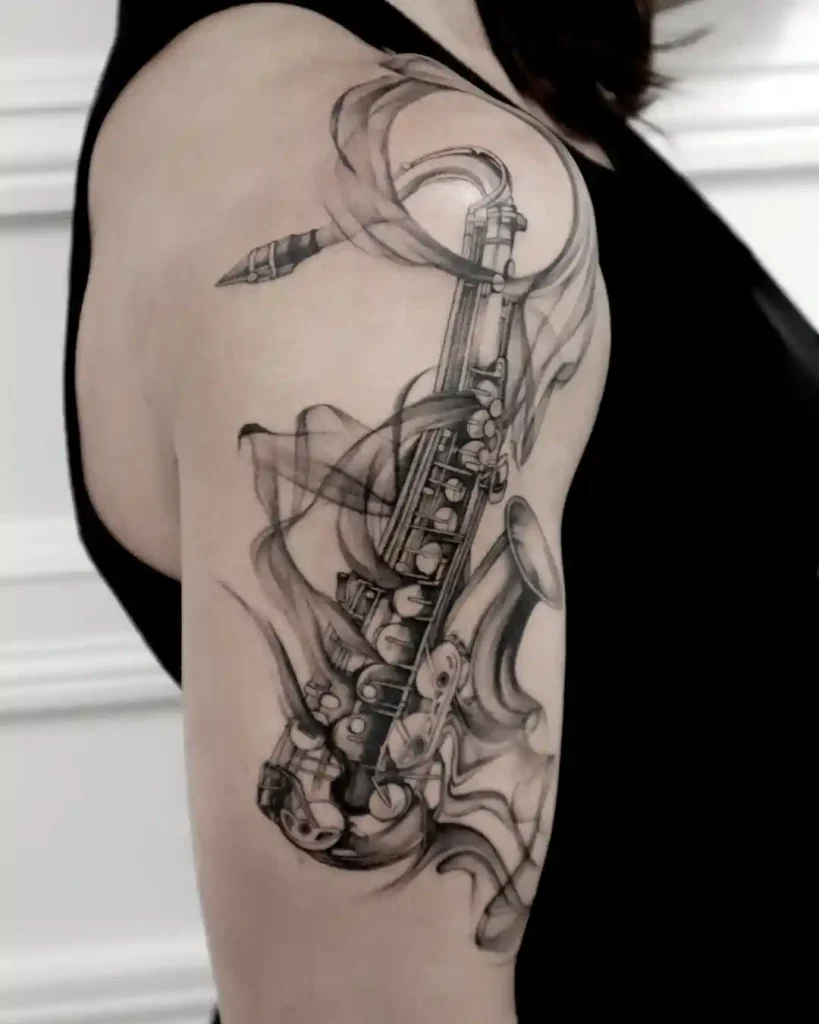 Smoky Saxophone Tattoo