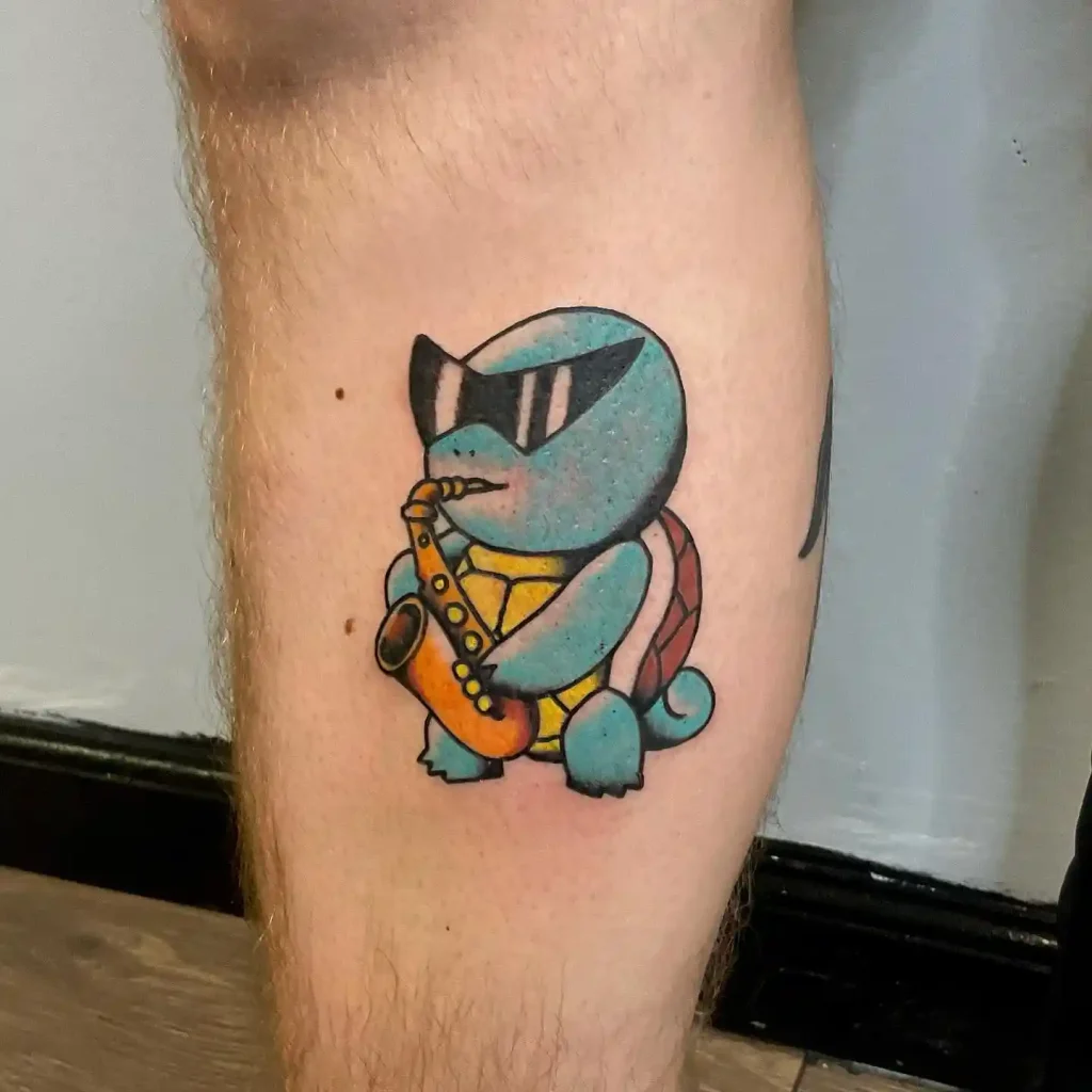 Squirtle Playing Saxophone Tattoo