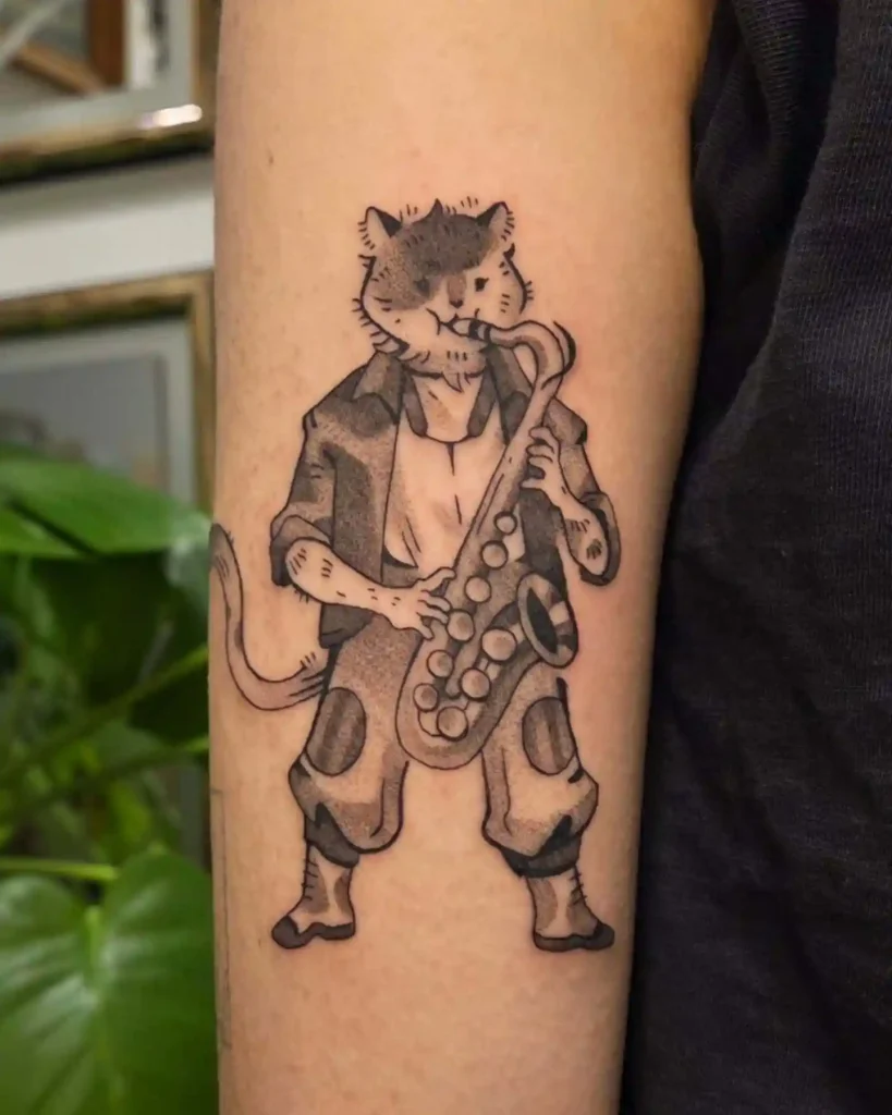 Anthropomorphic Cat Playing Saxophone