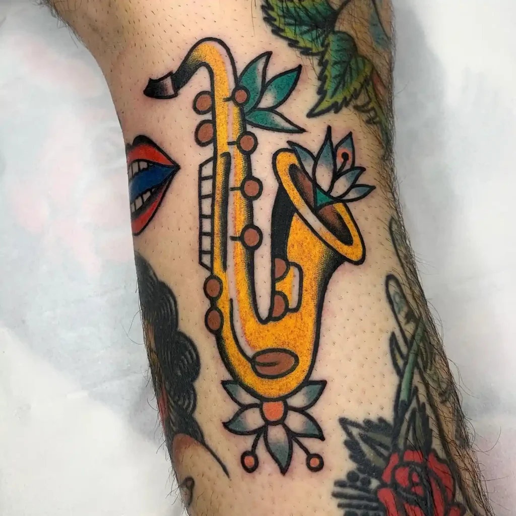 Traditional Style Saxophone with Flowers on Leg