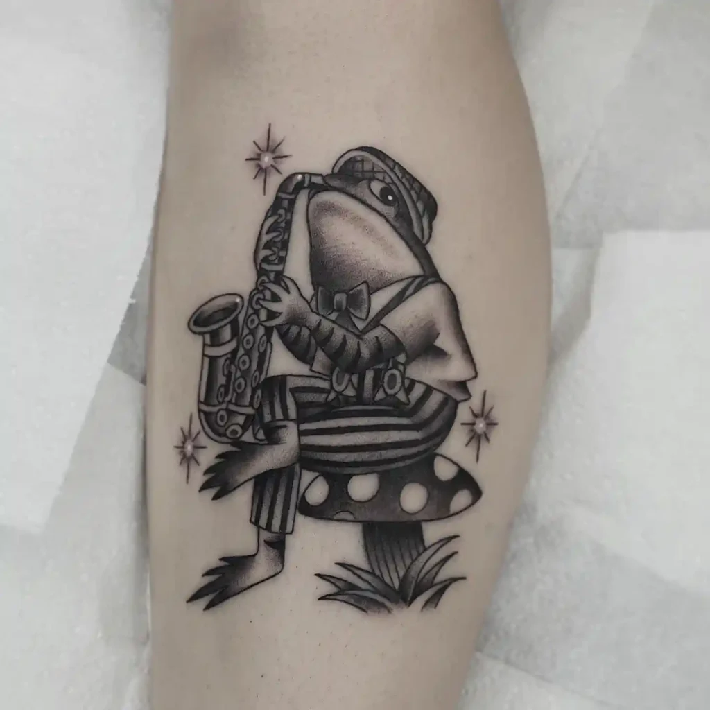 Dapper Frog Playing Saxophone Tattoo