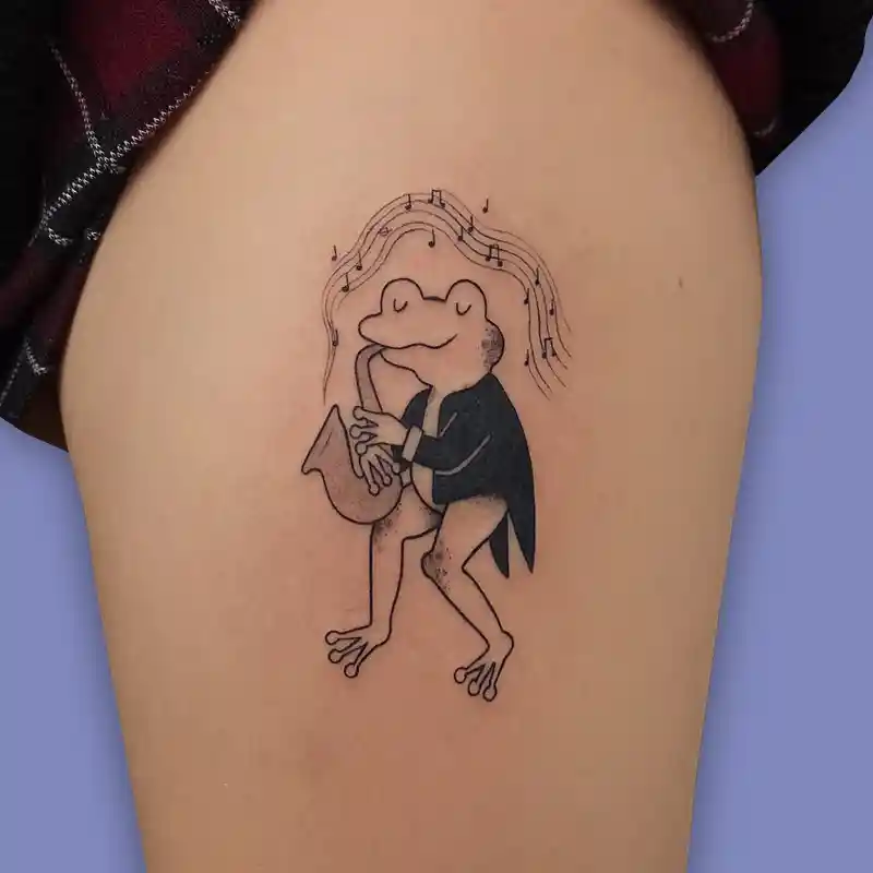 Frog in Tuxedo Playing Saxophone Tattoo