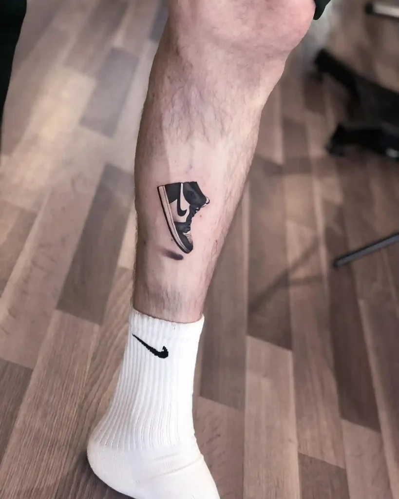Hyper Realistic Black & White Nike Air Jordan Shoe Tattoo