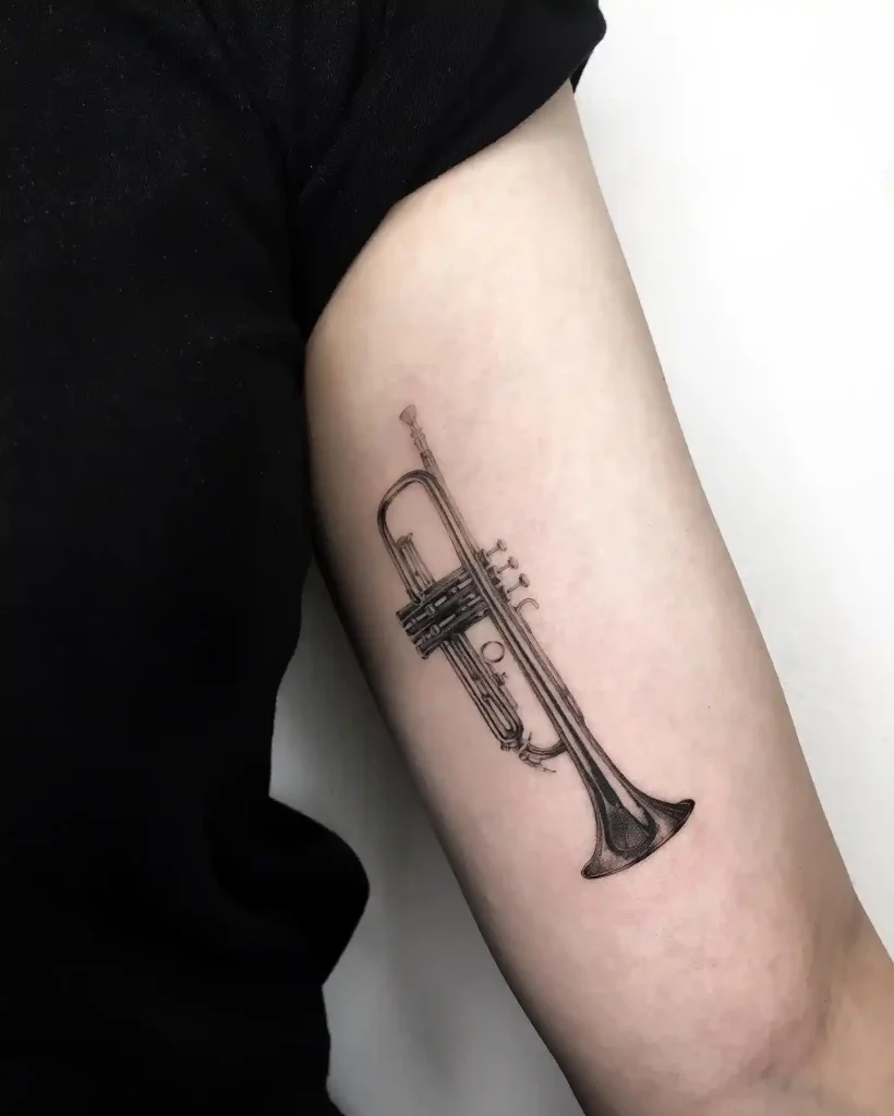 Realistic Glossy Trumpet Tattoo