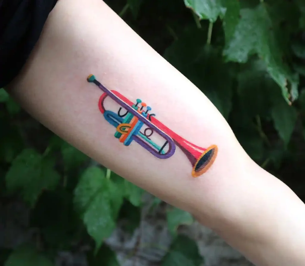 Colorful Geometric Trumpet Tattoo
