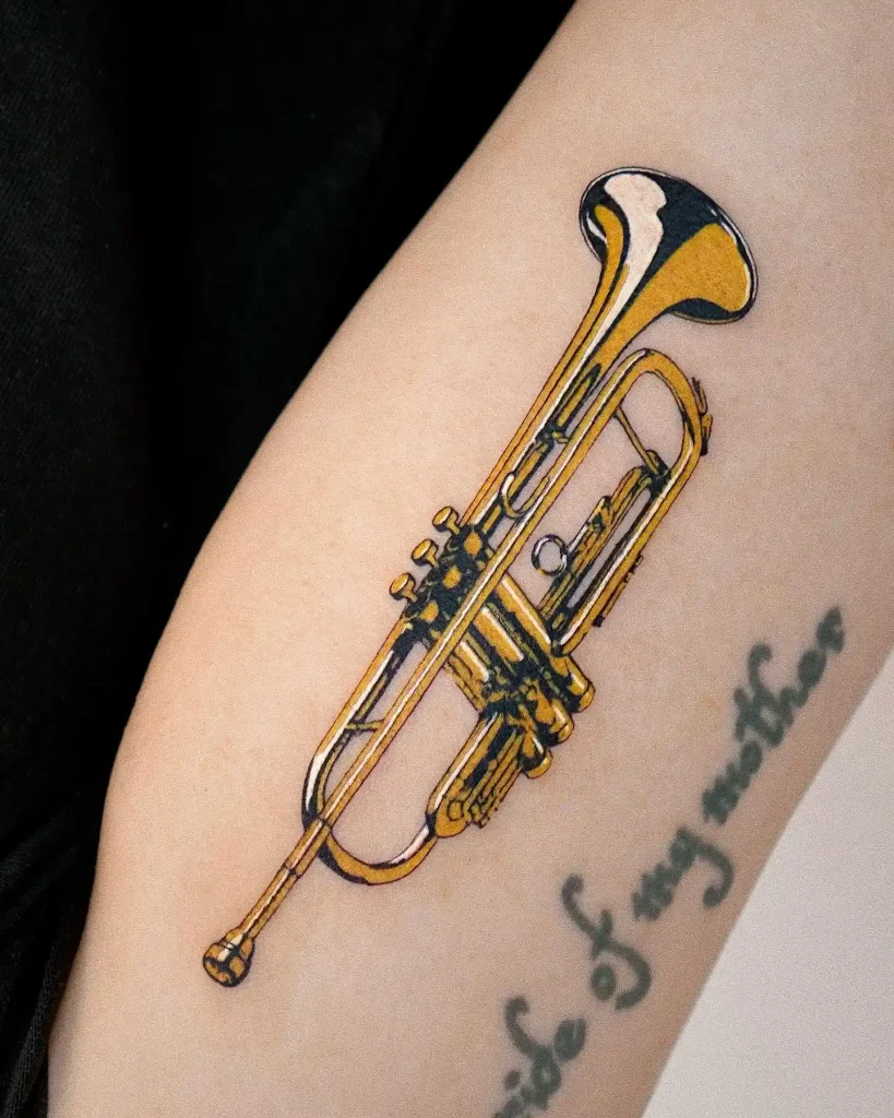 Realistic Brass Trumpet Tattoo