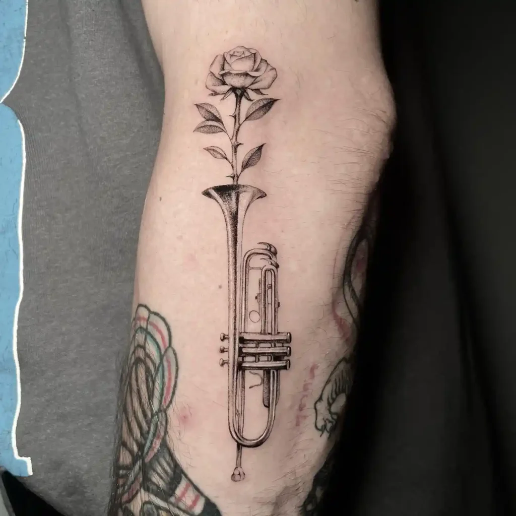 Trumpet and Rose Tattoo