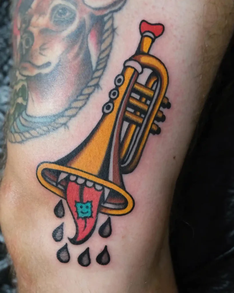 Psychedelic Traditional Trumpet Tattoo