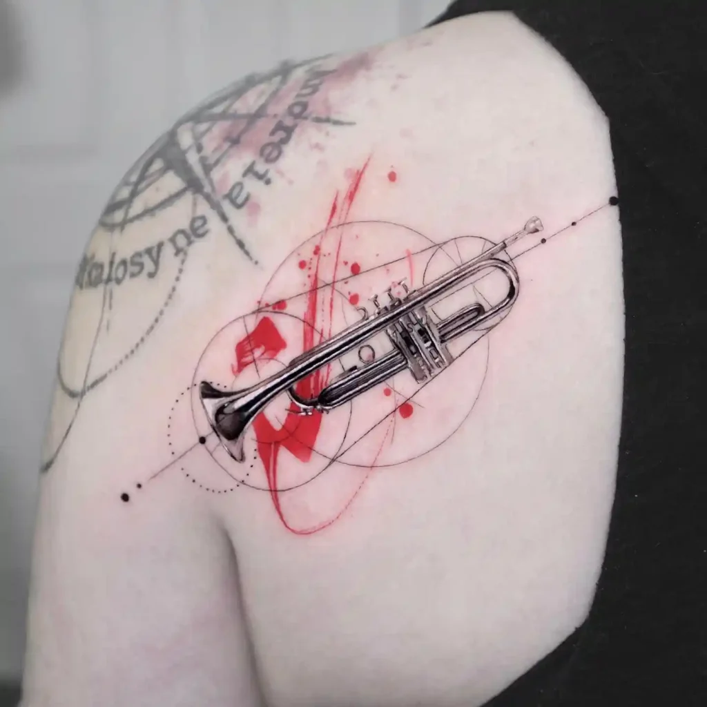 Geometric and Realistic Trumpet Tattoo