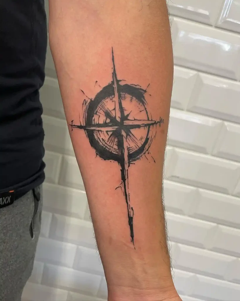 Abstract Brushstroke Compass on Forearm
