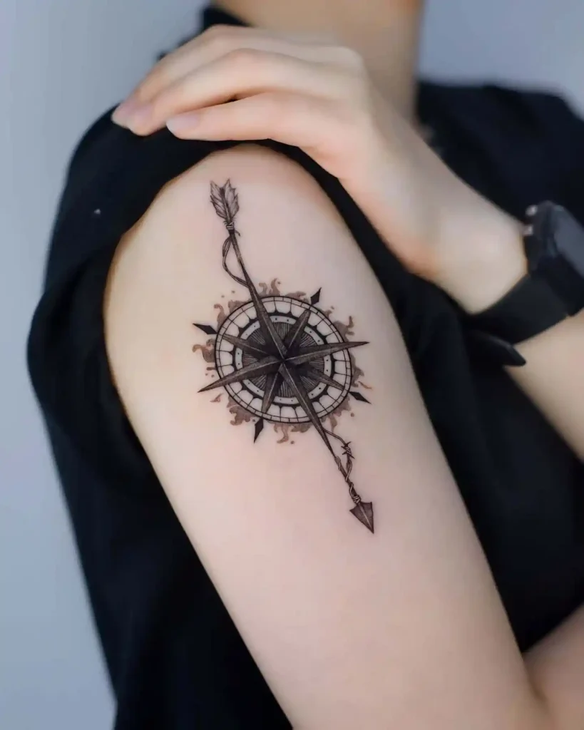 Arrow Pierced Compass on Shoulder