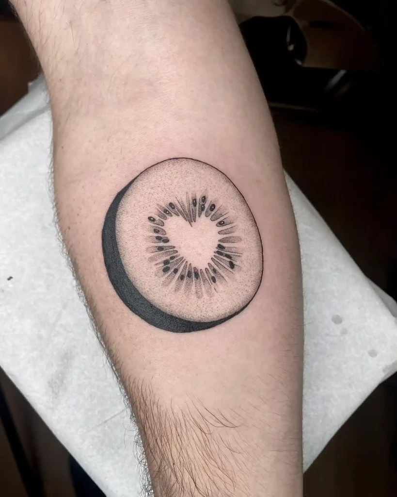 Dotwork Kiwi Heart Slice on Leg