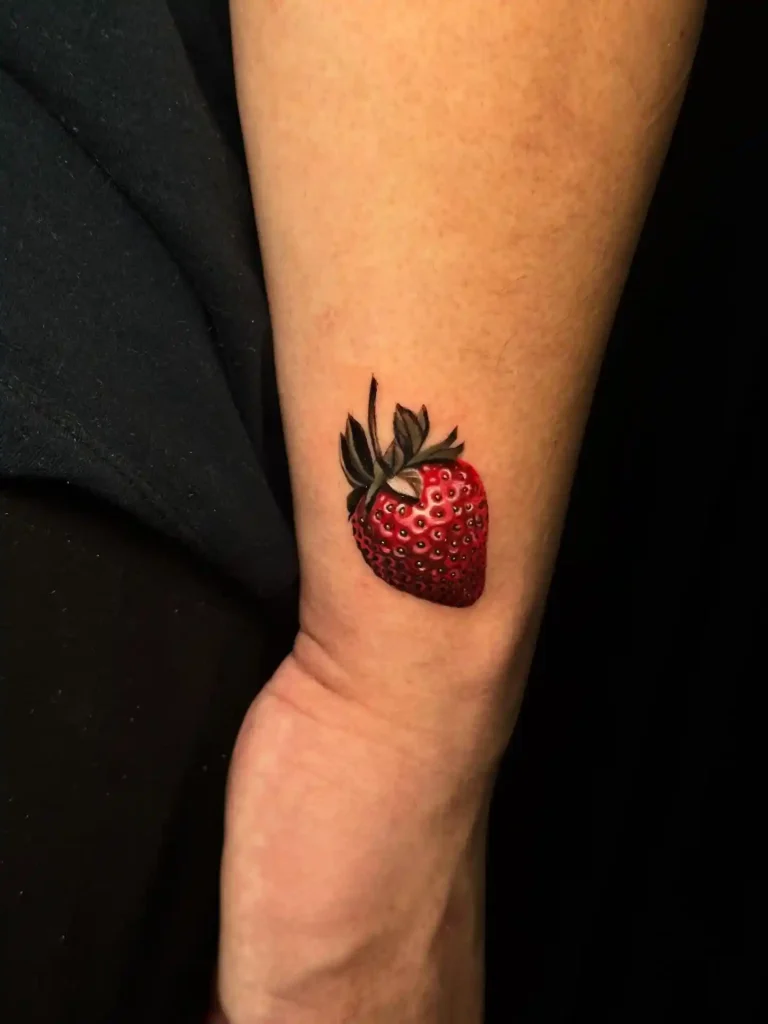 Hyperrealistic Strawberry Tattoo on Wrist