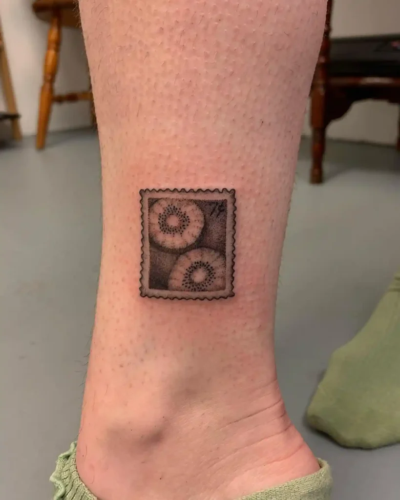 Kiwi Stamp Tattoo on Ankle